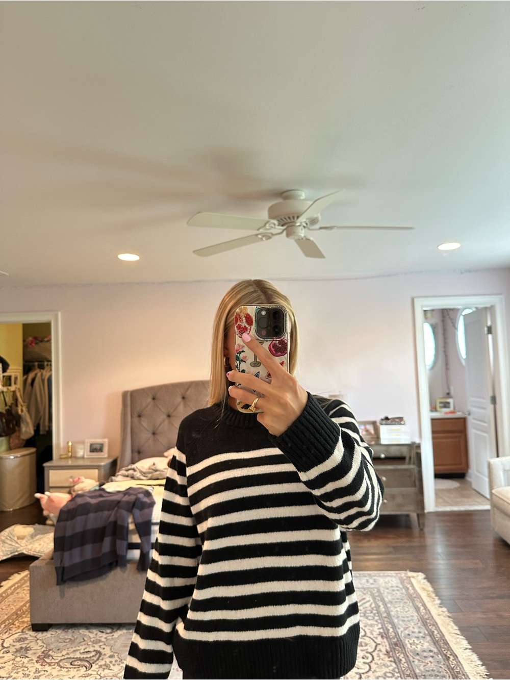 GAP Black and White Striped Crewneck Sweater